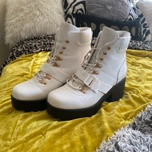 White lace up platform boots